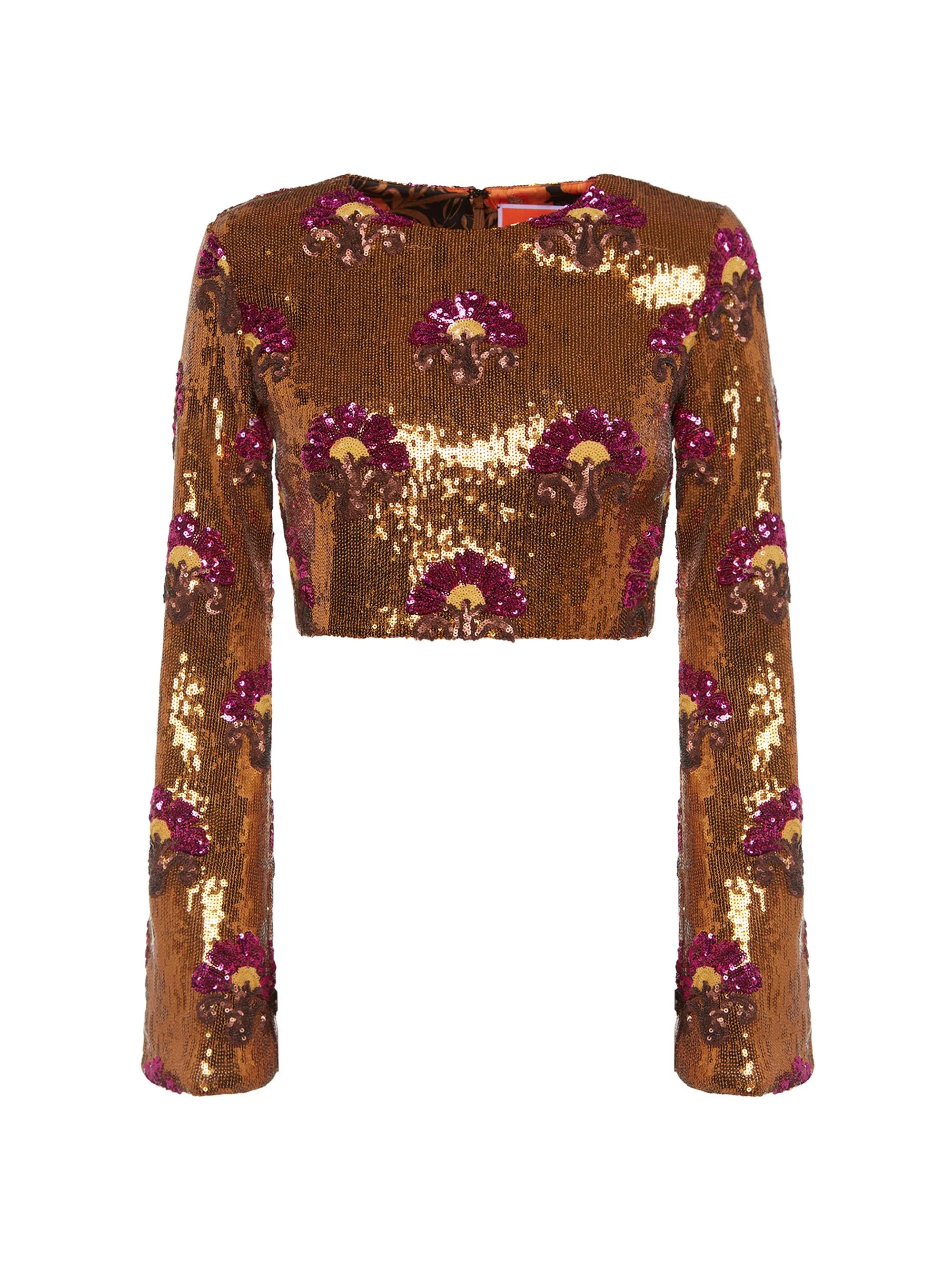 Women's Holly Crop Top - Textured Sequins Rust - 1