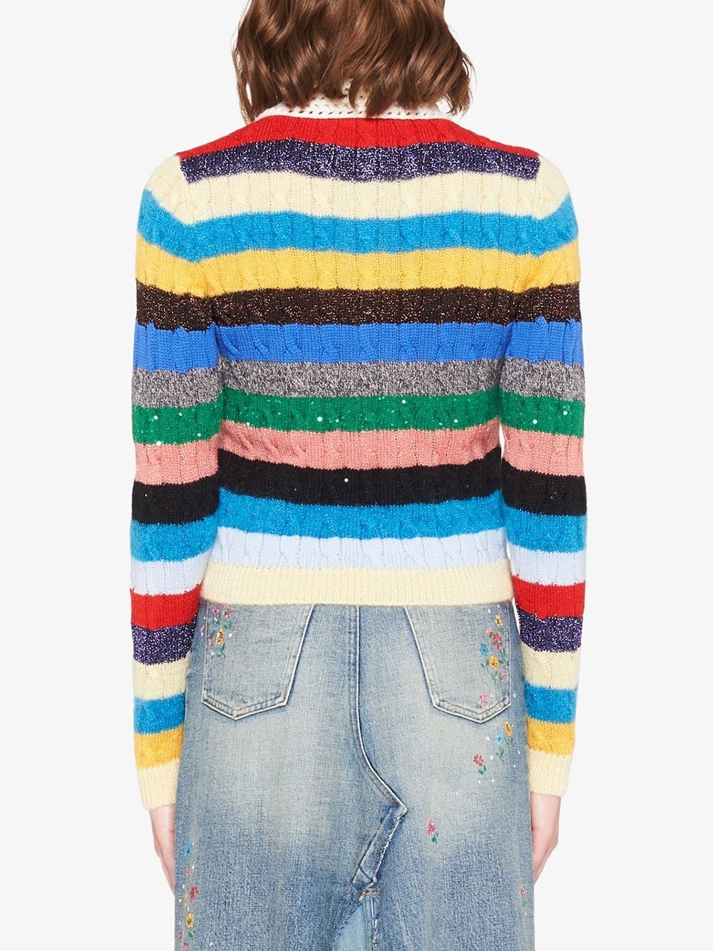 striped cable-knit cardigan - 4