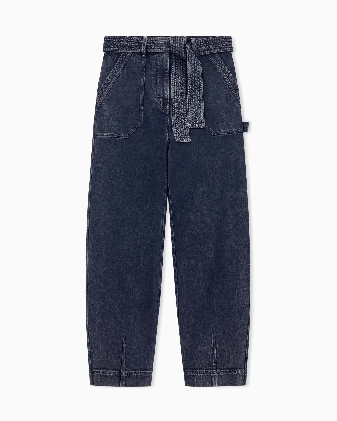 REGULAR FIT BELTED CARGO JEANS IN STRETCH COTTON DENIM - 1