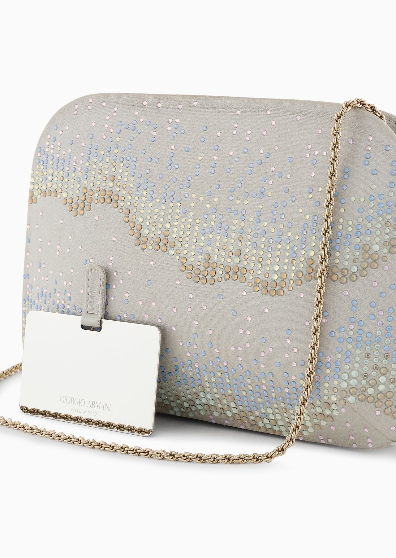 La Prima satin and rhinestone clutch bag with wave motif - 6