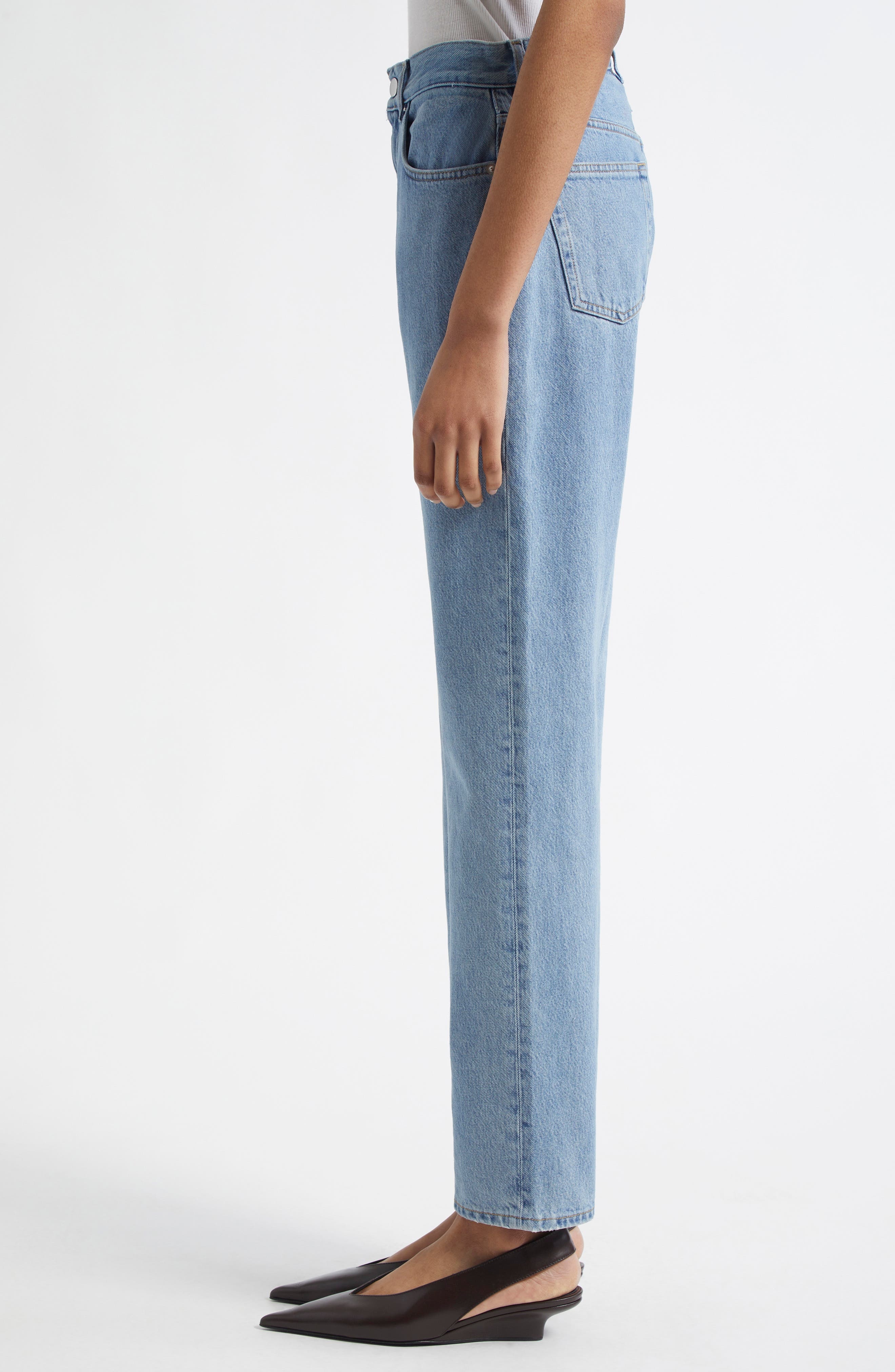 LOULOU DE SAISON Wular Organic Cotton Straight Leg Jeans in Washed Light Blue at Nordstrom - 4