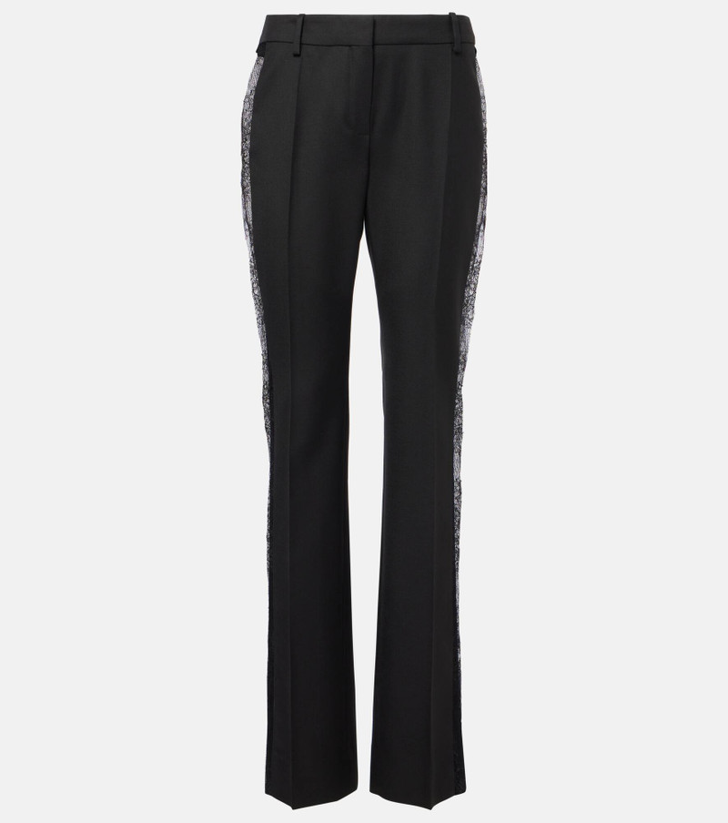 Lace-trimmed wool straight pants - 1