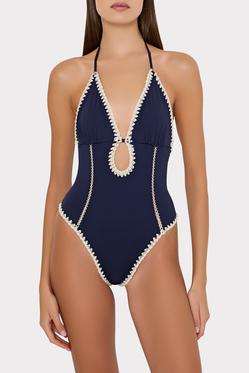 MILLY Cutout Crochet Trim One-Piece outlook