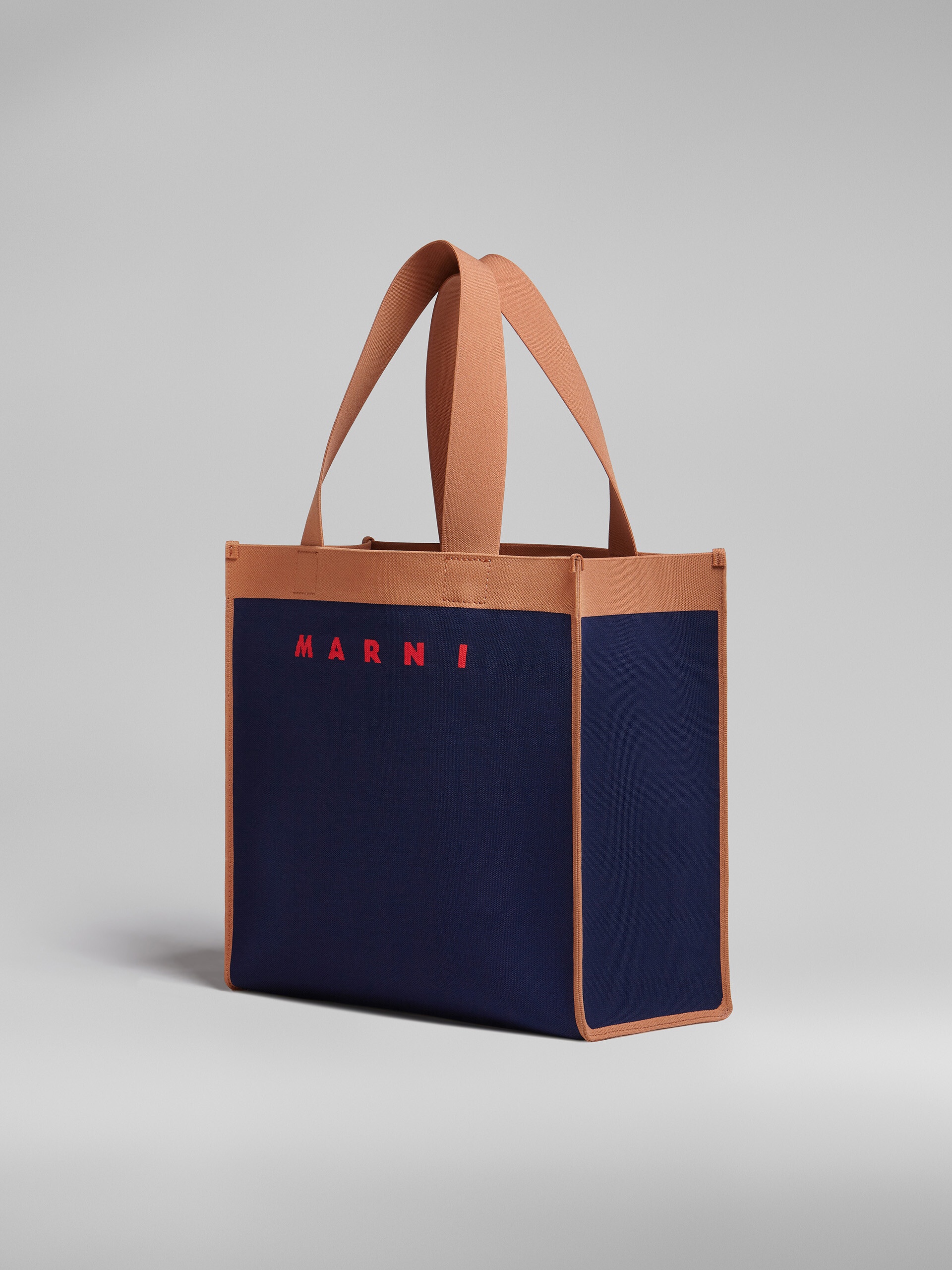 SHOPPING BAG IN BLUE AND BROWN JACQUARD - 3