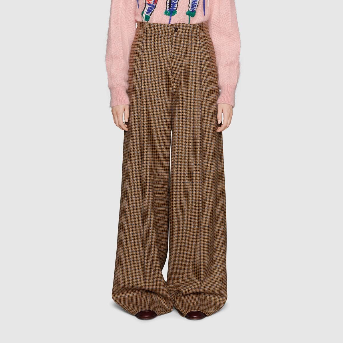 Houndstooth wool wide-leg pant - 3