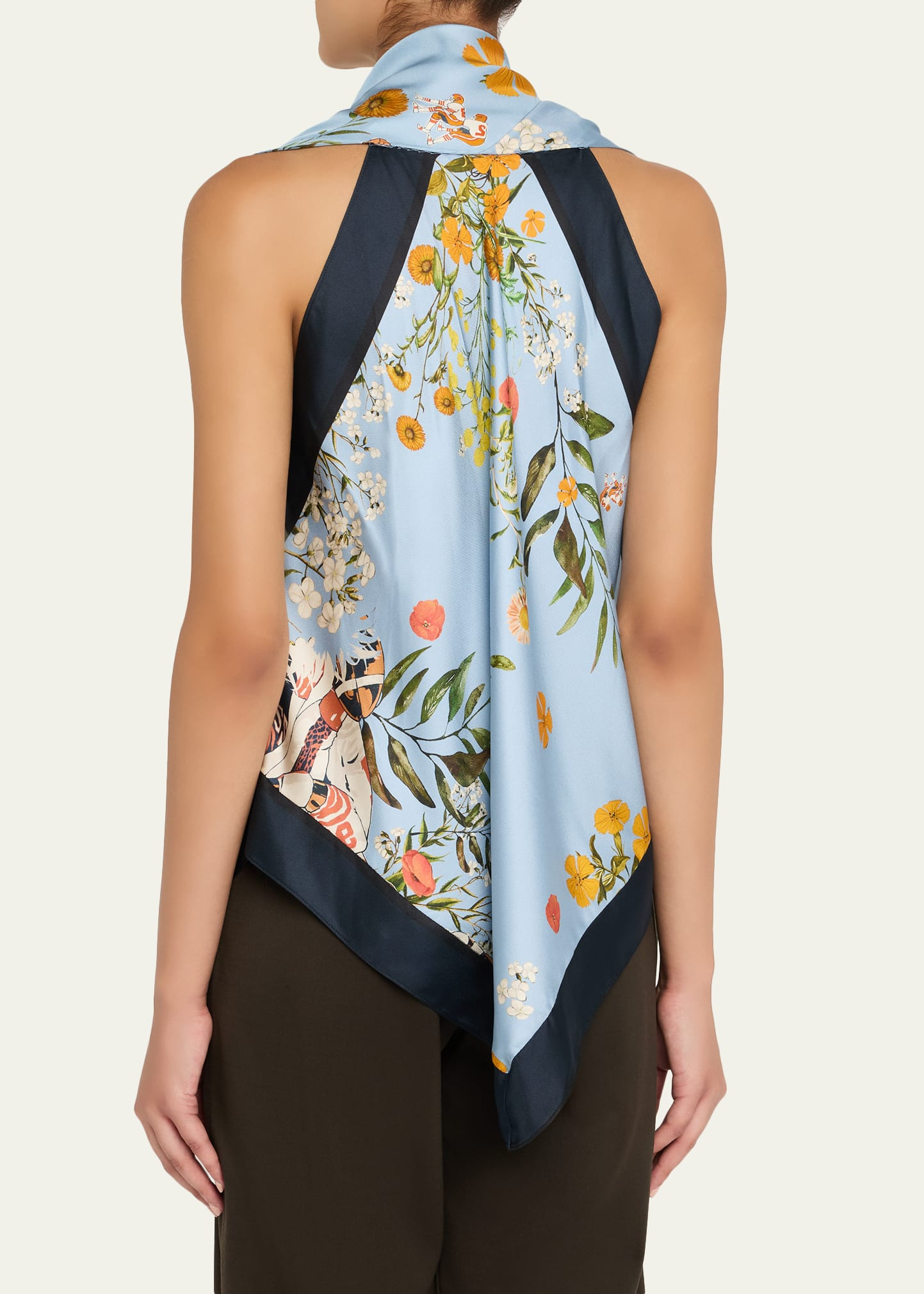 Floral Printed Silk Scarf Top - 3