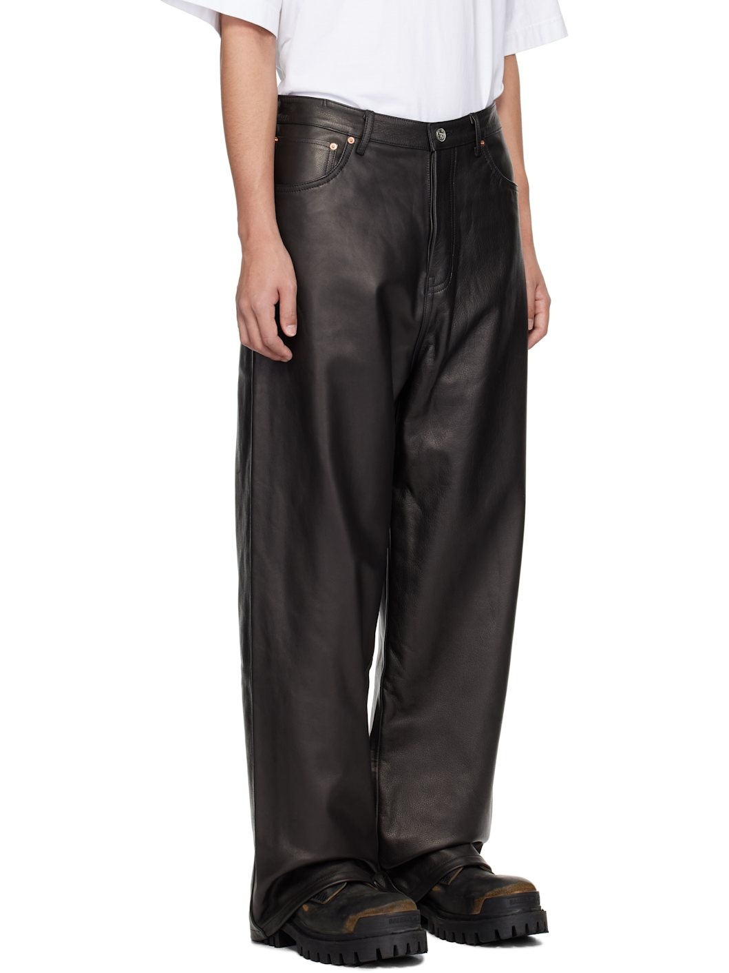 Black Grained Leather Pants - 2