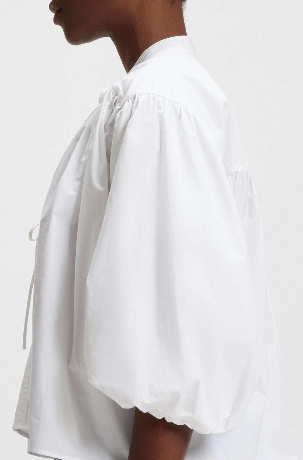 RELAXED-FIT BLOUSE IN COTTON POPLIN WITH TIE NECKLINE - 6