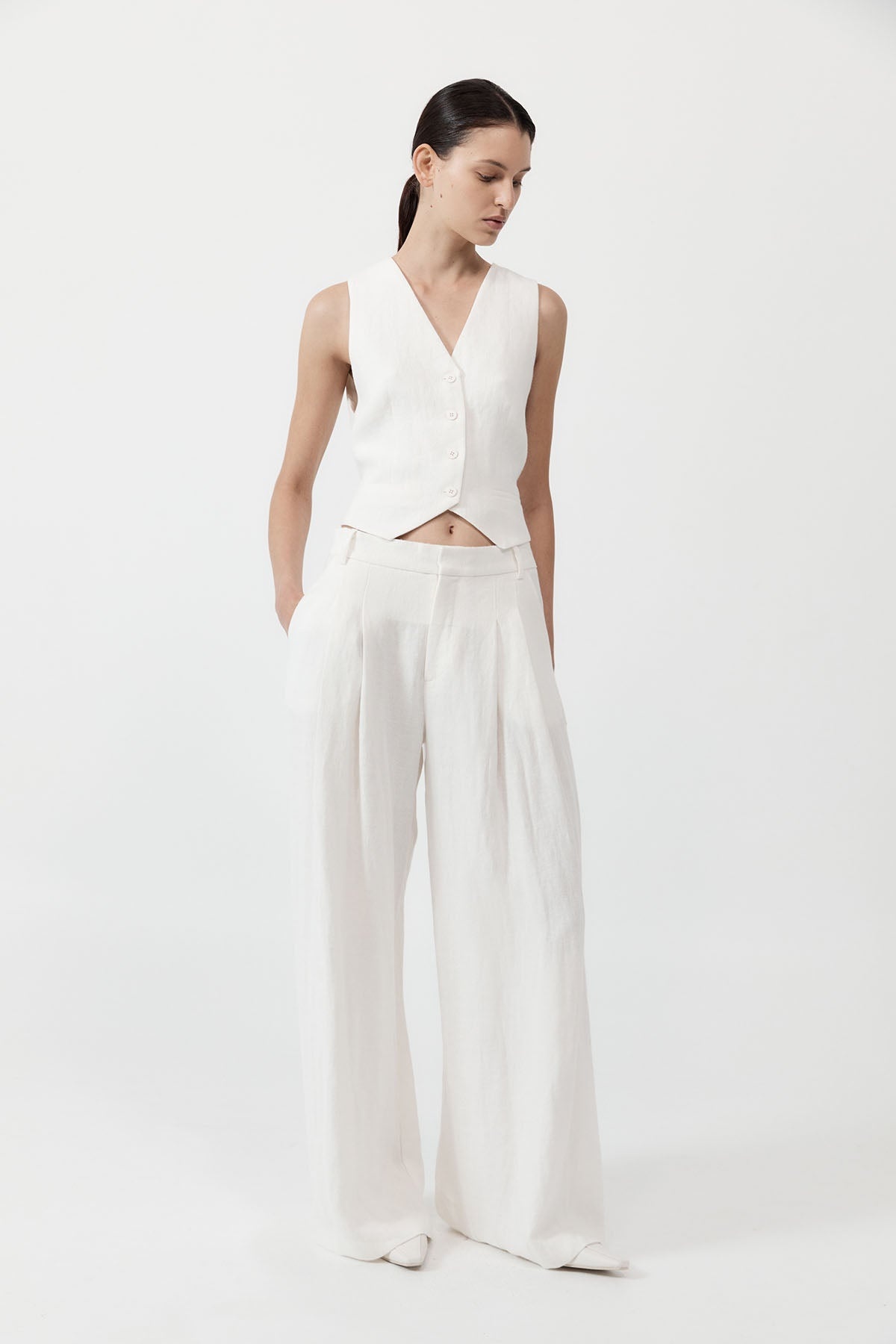 Tailored Linen Vest - Ivory - 3