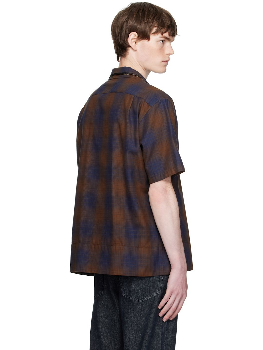 Brown & Blue Ombre Check Short Sleeve Shirt - 3