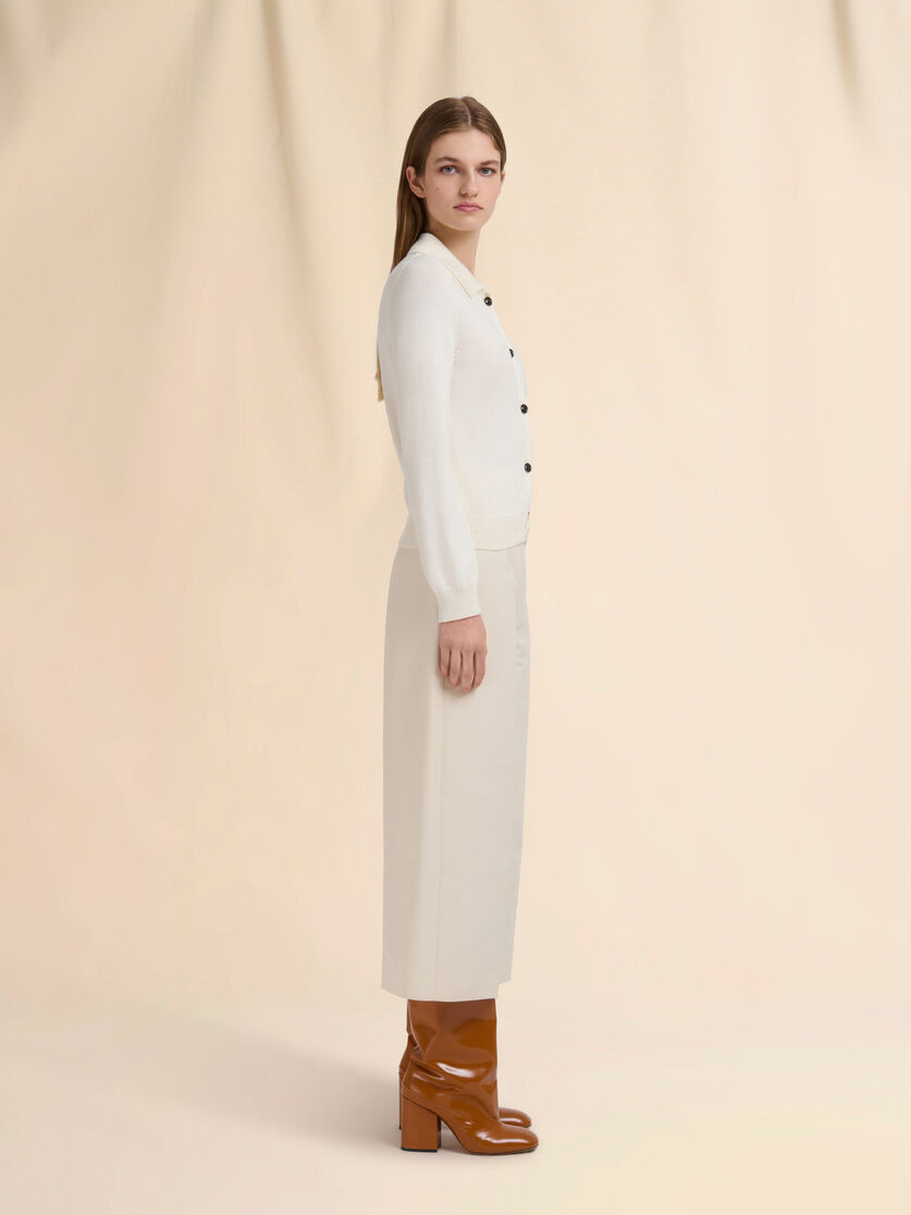 CREAM COTTON CADY CROPPED TROUSERS - 5