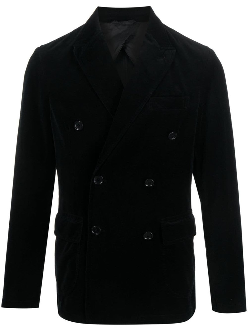 notched-lapels velvet-finish double-breasted blazer 1
