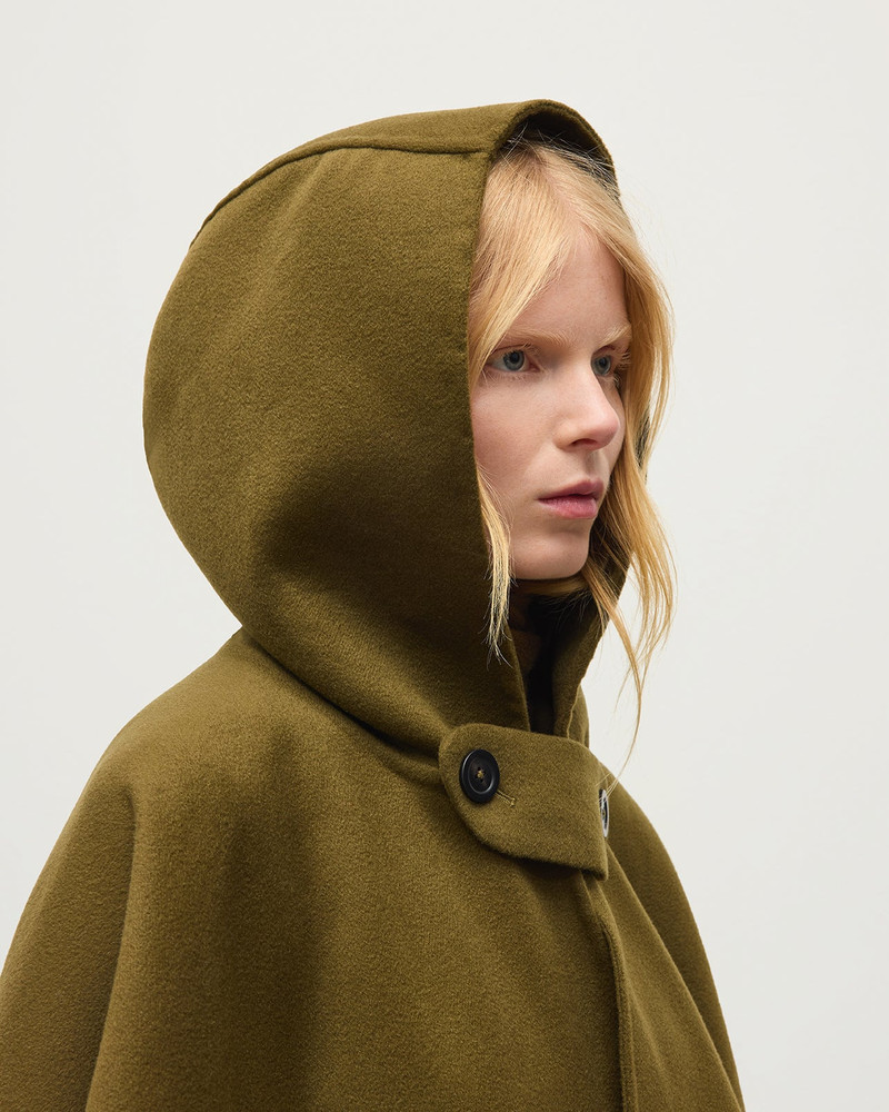 Hoolie Olive Green Hooded Cashmere Cape 7
