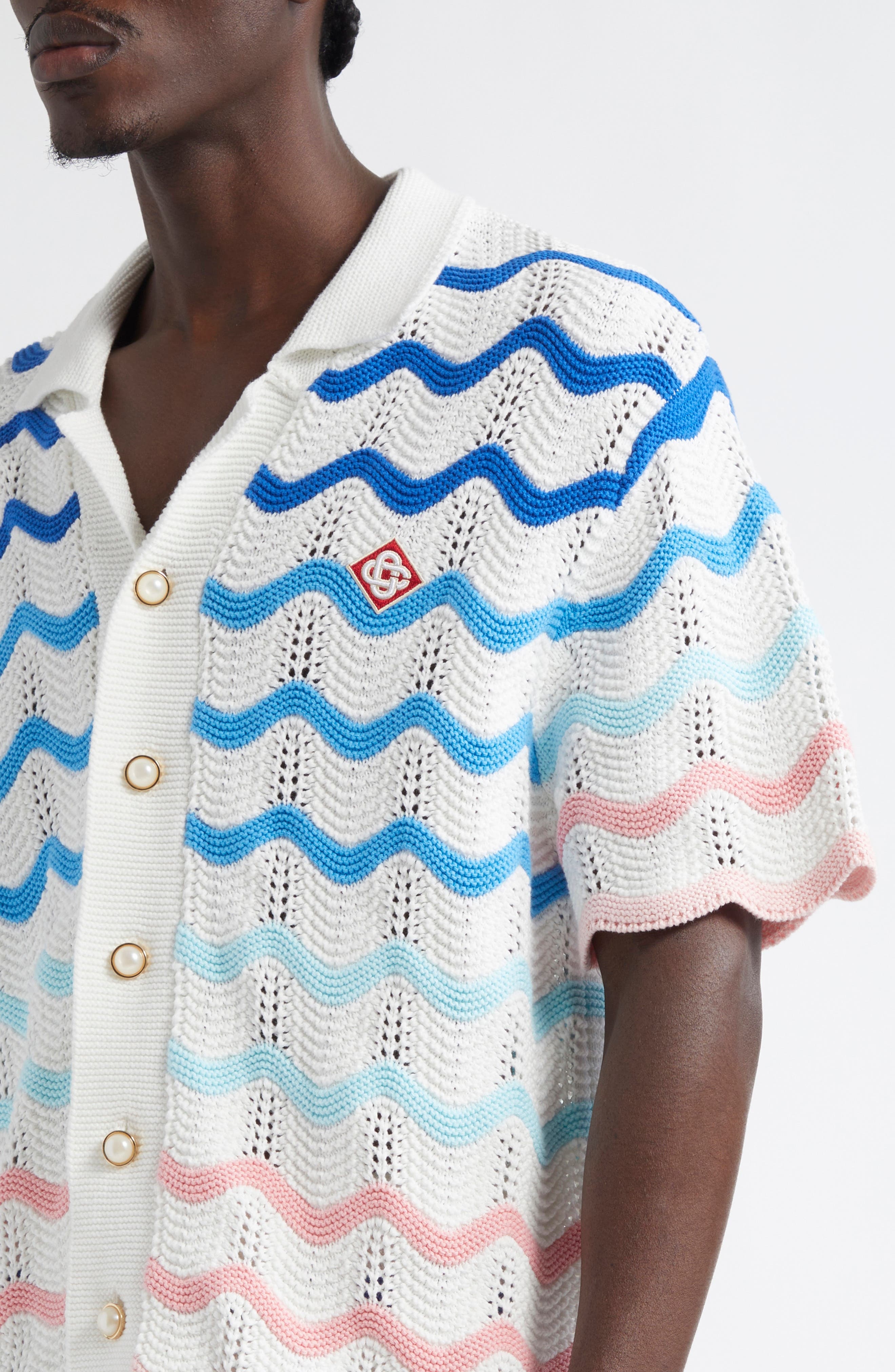 Casablanca Gradient Wave Crochet Camp Shirt in Multi at Nordstrom - 5