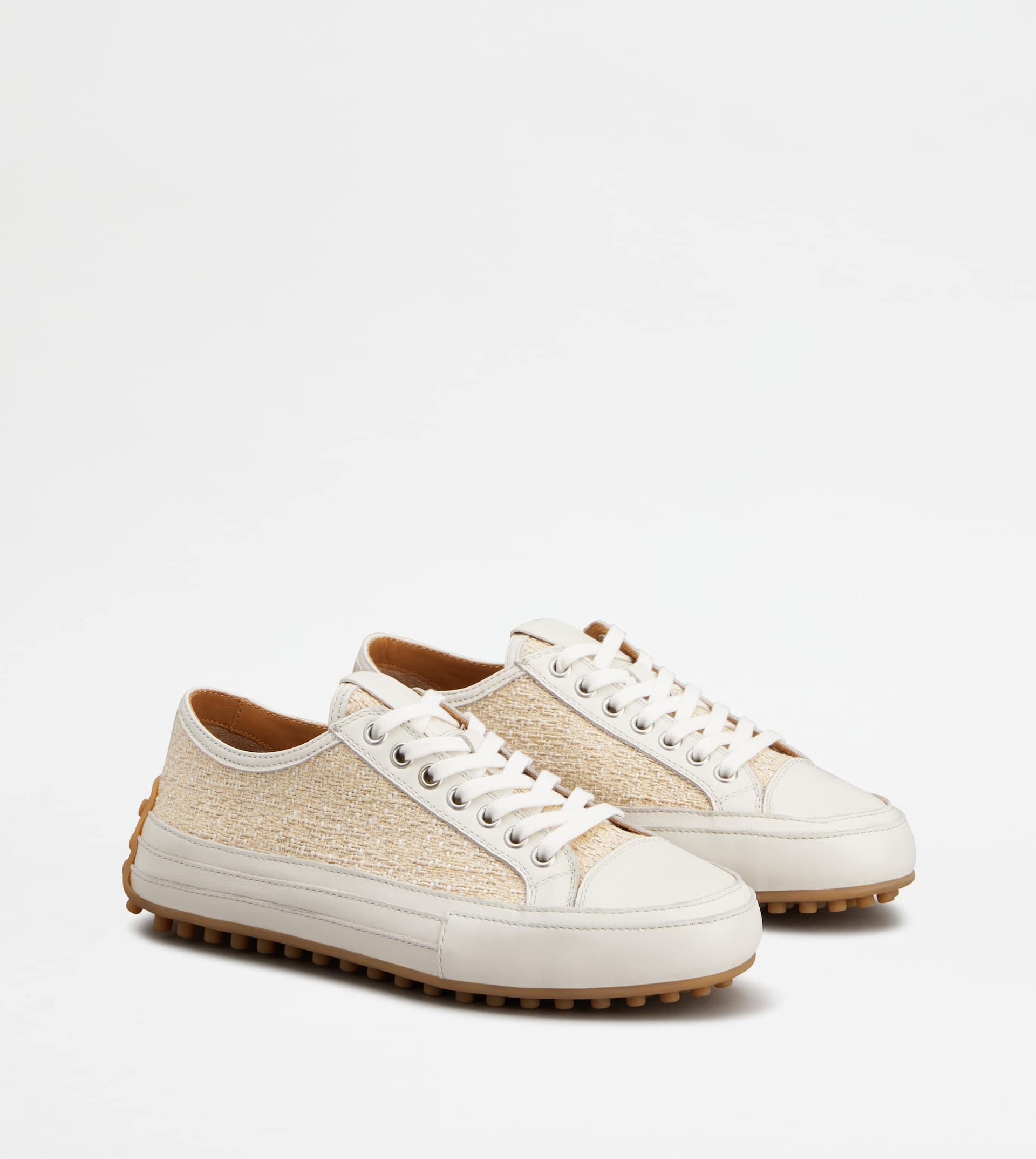 SNEAKERS IN FABRIC AND LEATHER - WHITE, BEIGE - 2