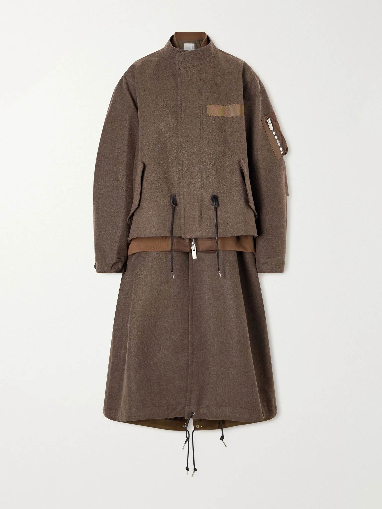 Shell-trimmed wool-flannel coat Brown - 1