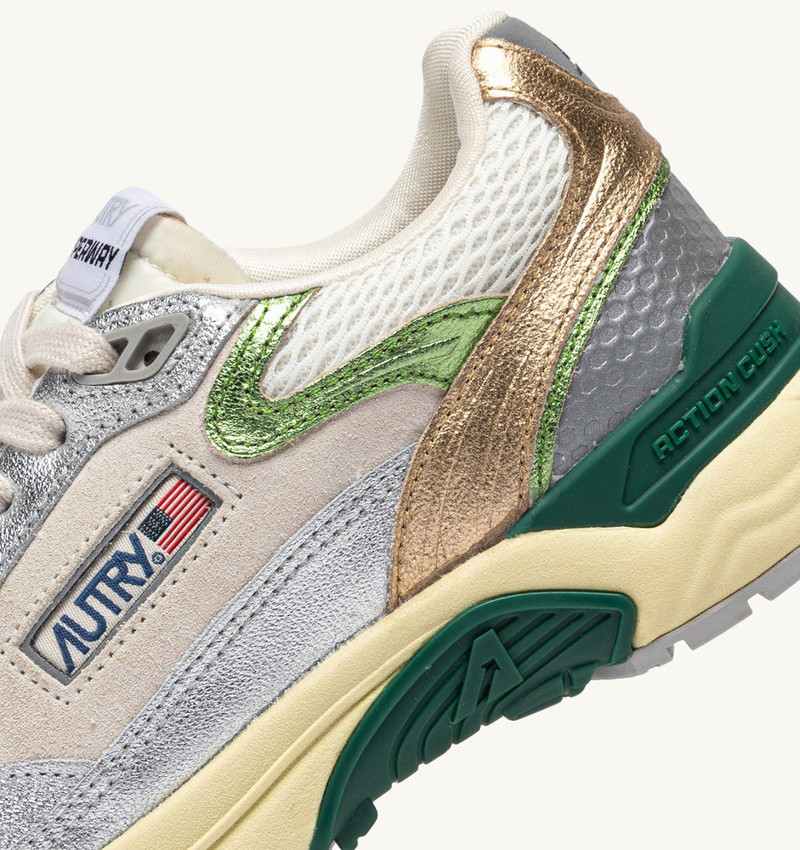 HYPERWAY SNEAKERS IN MARSHMALLOW AND SILVER-TONE LAMINATED LEATHER AND MESH 7