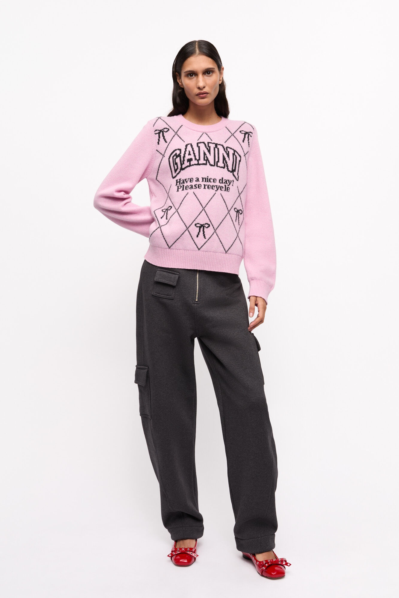 PINK GRAPHIC BOW SWEATER - 4