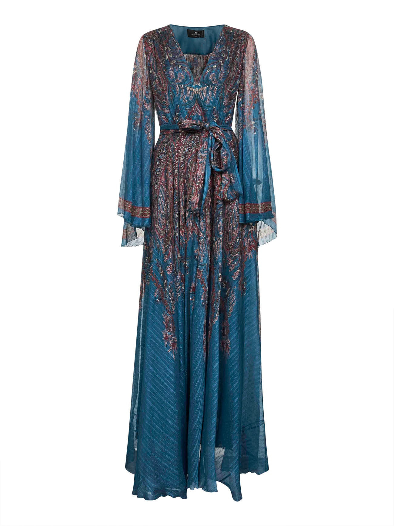 Light blue Paisley print pekin crepon long dress - 1
