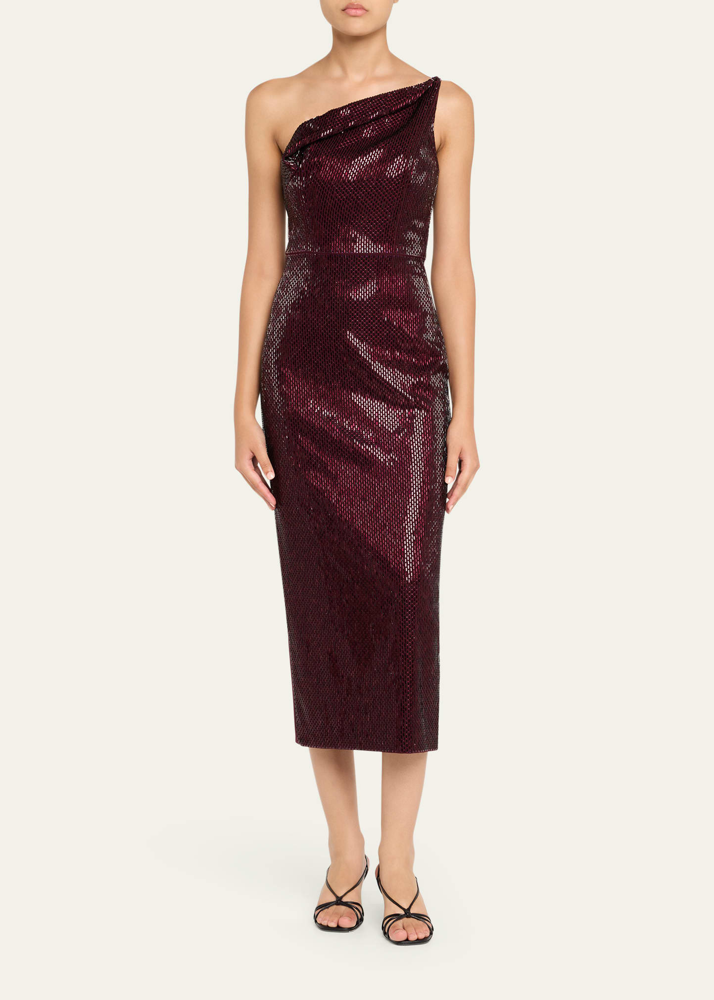 Diagonal Draped Diamante Midi Dress - 2