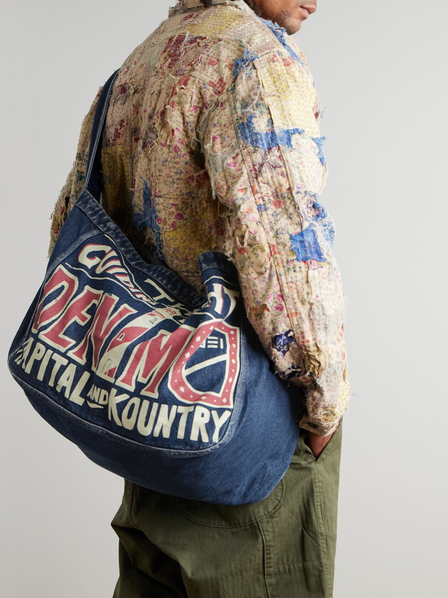Guiding Light Printed Denim Messenger Bag Blue - 2