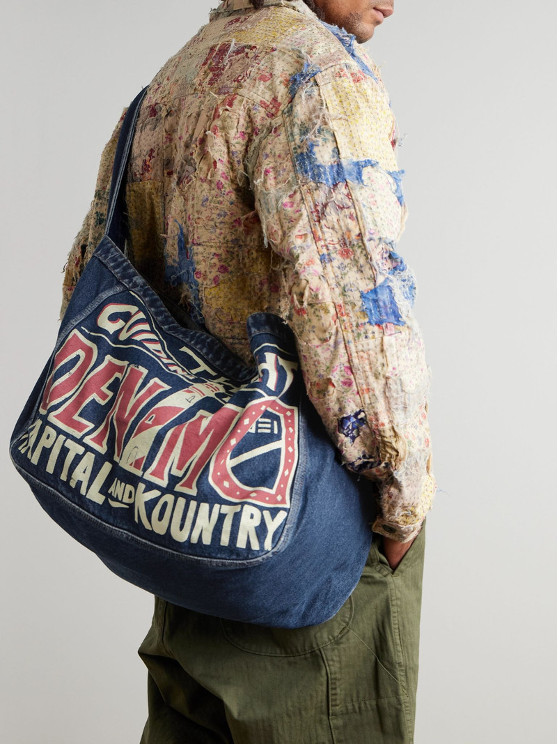 Kapital Guiding Light Printed Denim Messenger Bag Blue outlook