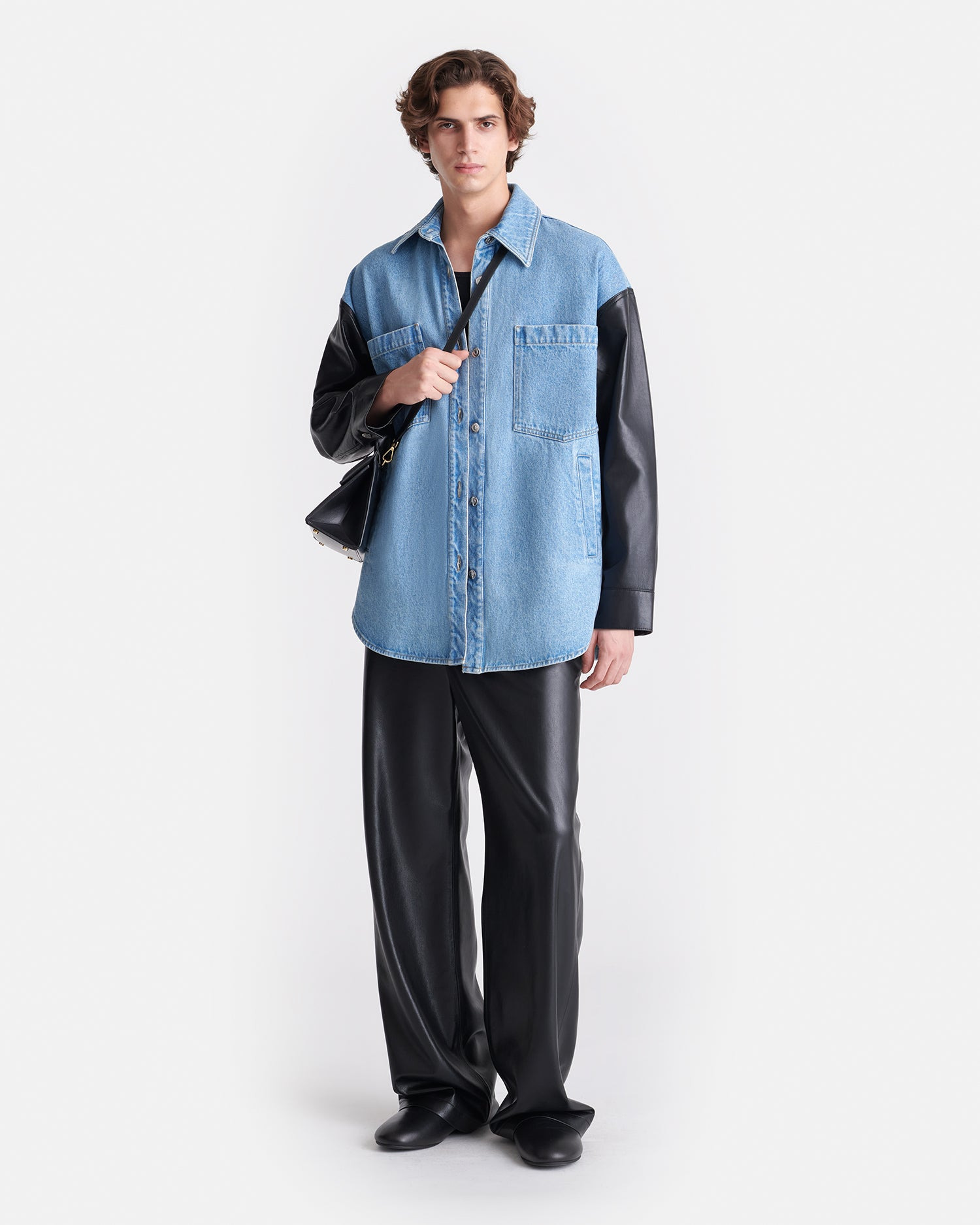 Denim and Regenerated Leather Shirt - 6