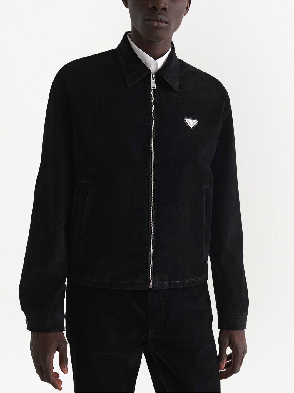 logo plaque velvet bomber jacket - 5