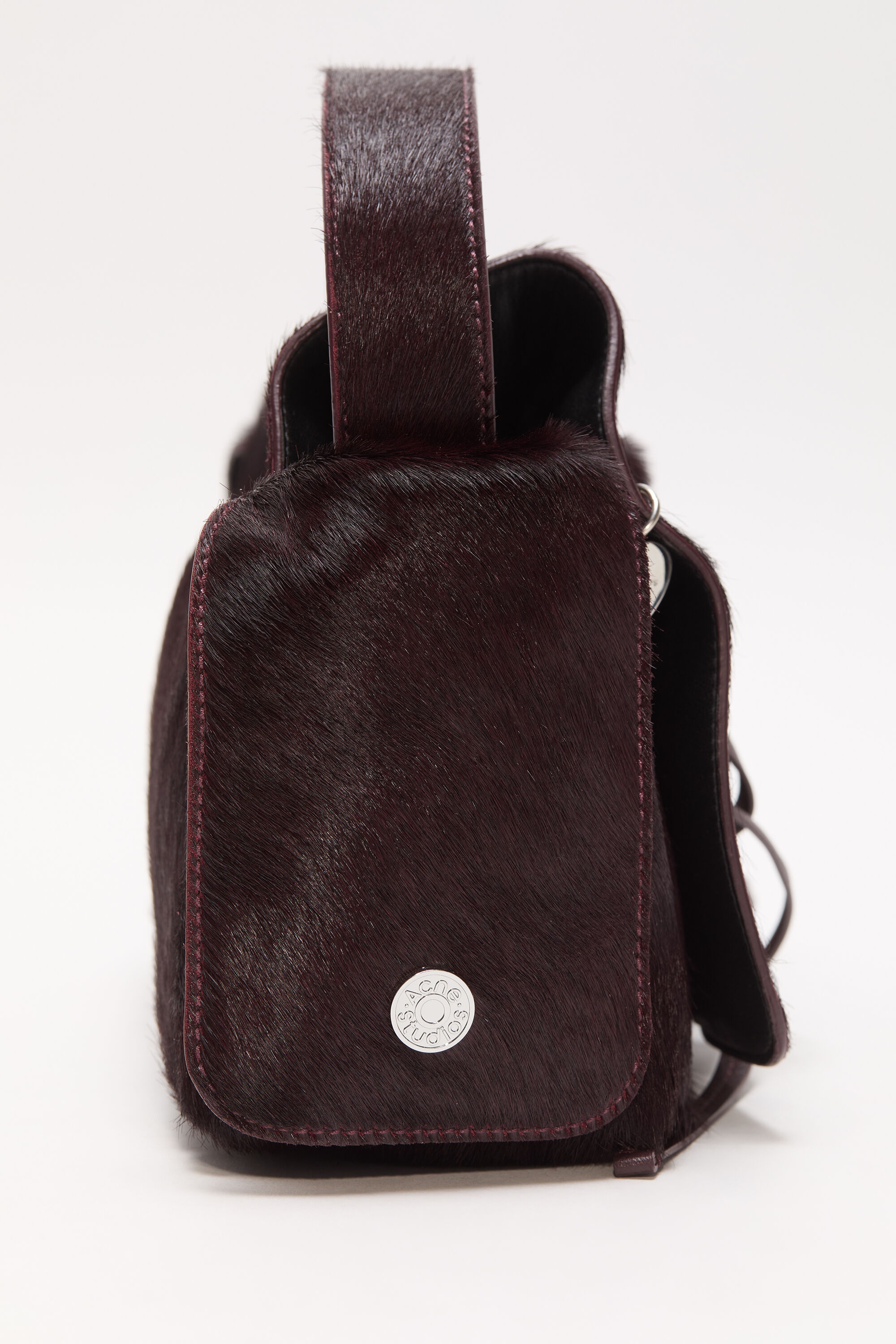 Multipocket furry leather bag - Dark burgundy - 6