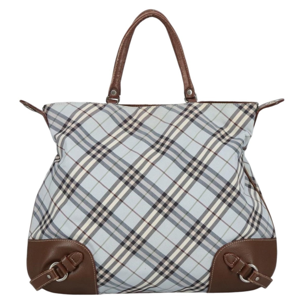 Burberry Nova Check Hand Bag Canvas Light Blue Brown - 3