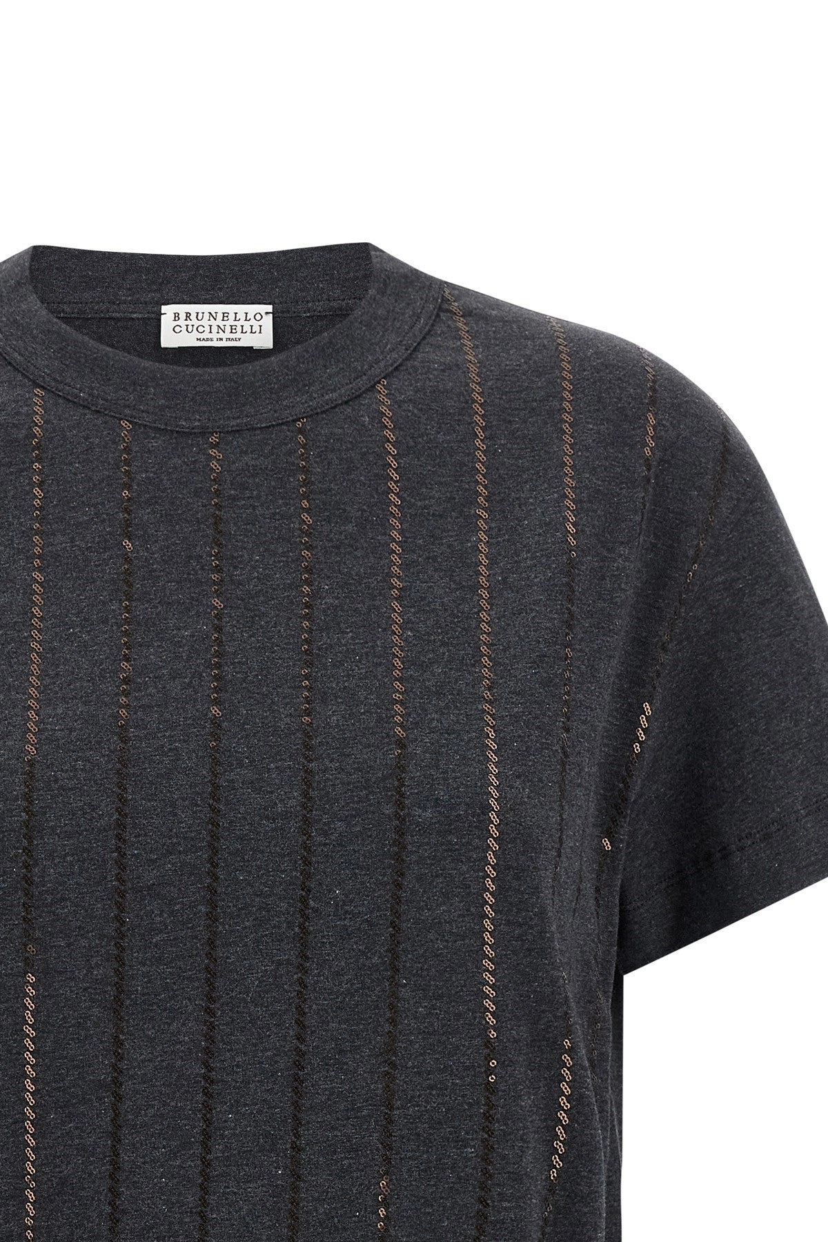 Brunello Cucinelli Women 'Dazzling Chalk Stripe Embroidery' T-Shirt - 3