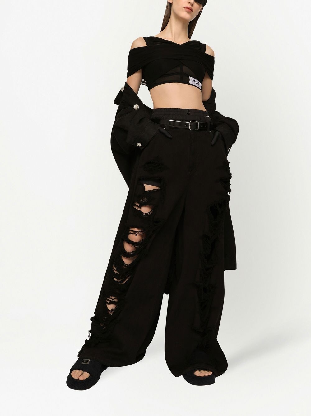 KIM DOLCE&GABBANA layered off-shoulder cropped top - 2