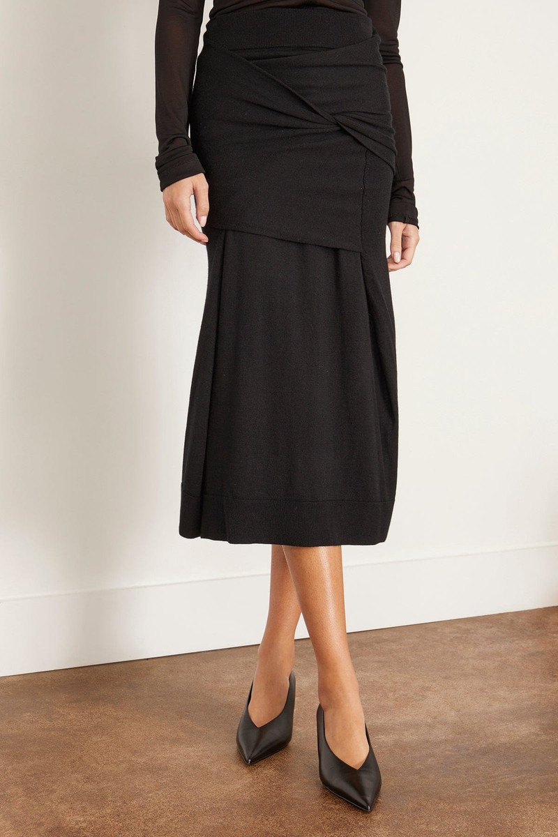Draped Fine Knit Skirt in Black 3