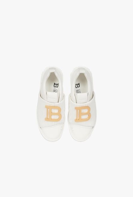 White leather B-Court sneakers with golden Balmain monogram - 4