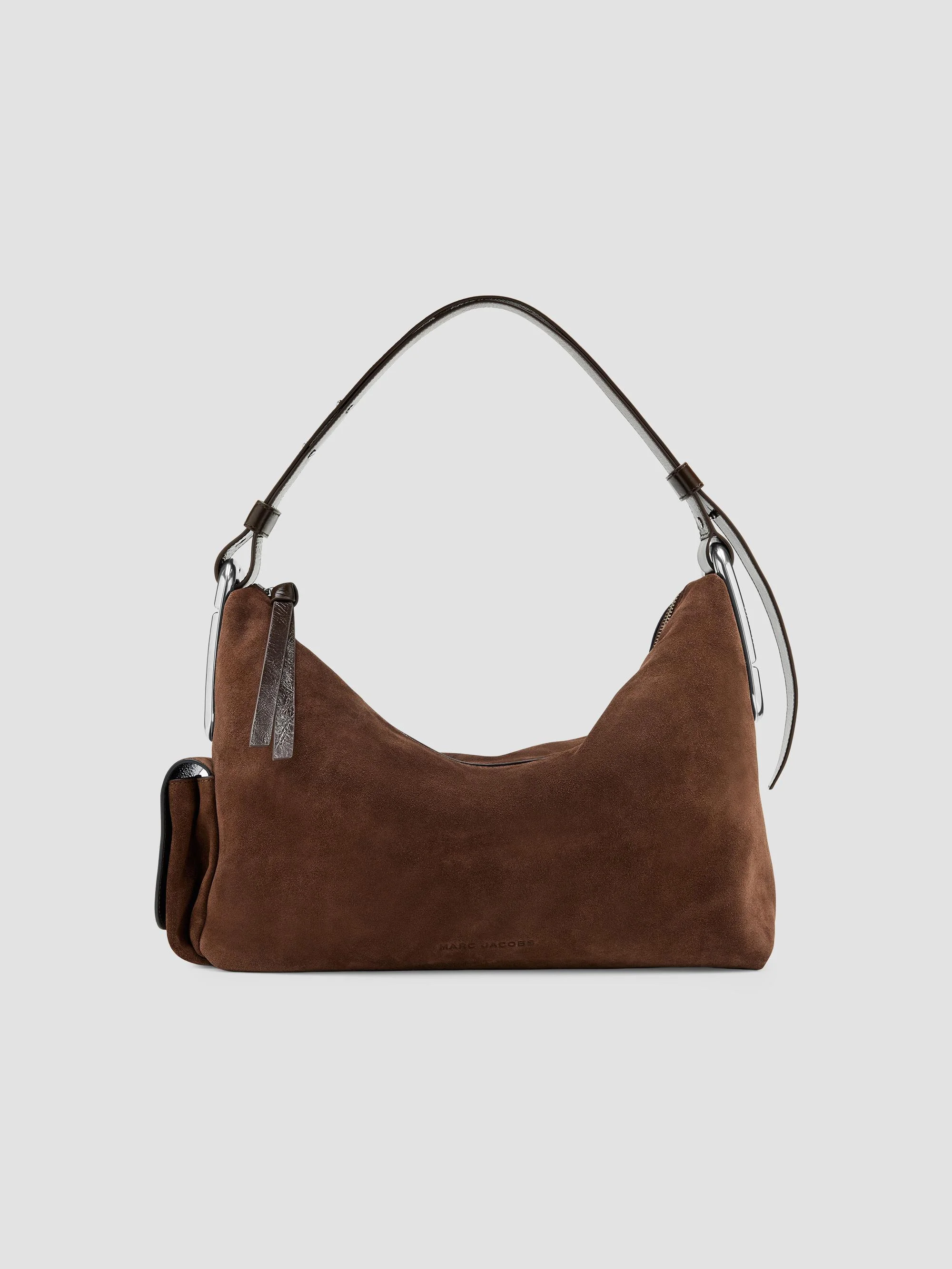 Women's Scene Large Suede Shoulder Bag - Dark Brown - 1