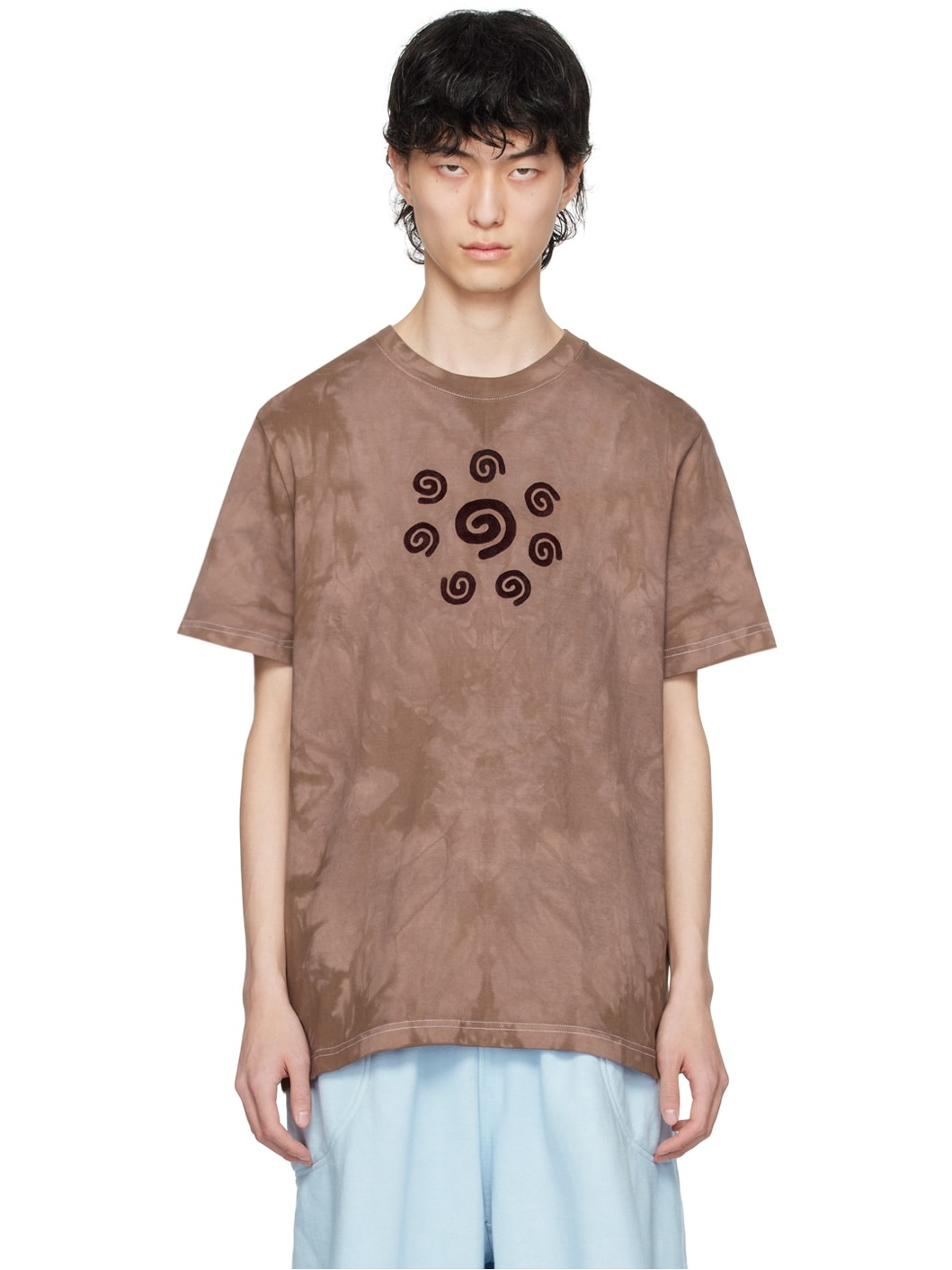 Brown Flocked Spiral T-Shirt - 1