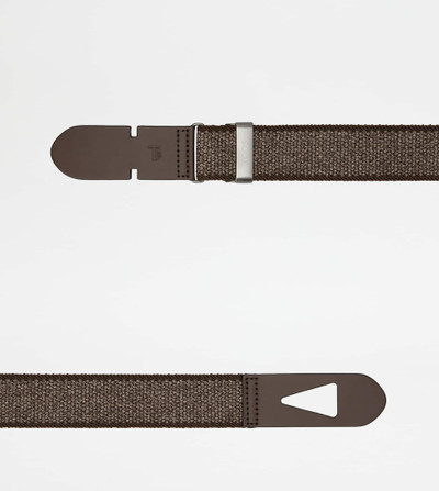 Tod's BELT IN CANVAS AND LEATHER - BROWN outlook
