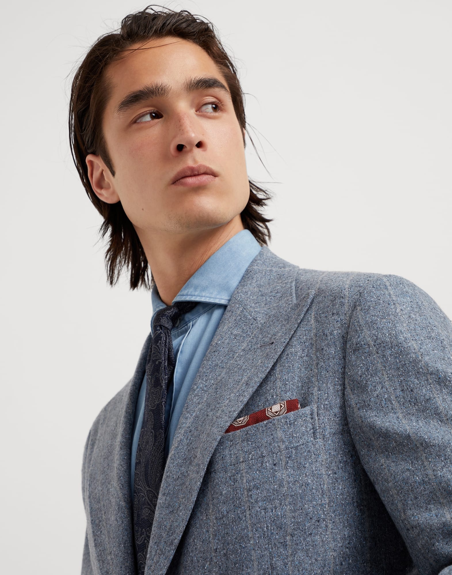 Double face silk pocket square with geometric pattern - 3