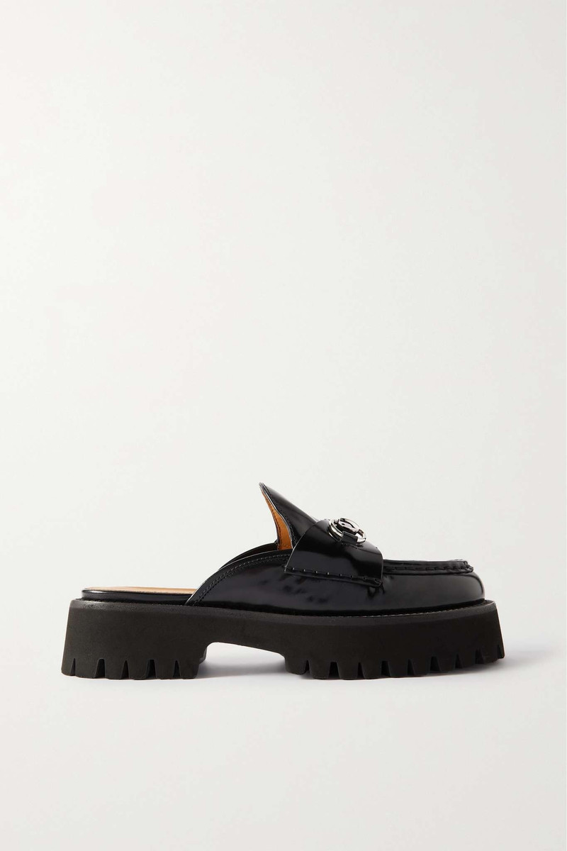 Sylke horsebit-detailed glossed-leather mules - 1