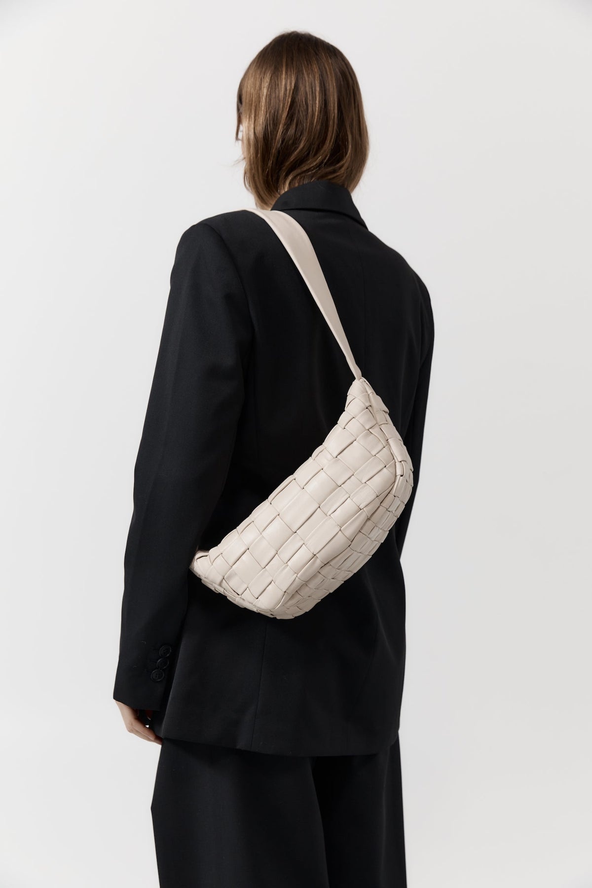 Textured Crescent Bag - Ecru - 3