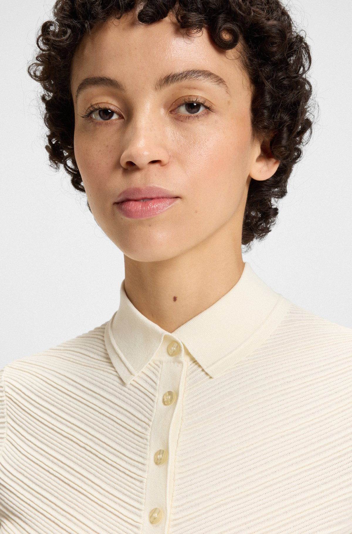 STRUCTURED SWEATER WITH POLO COLLAR - 5