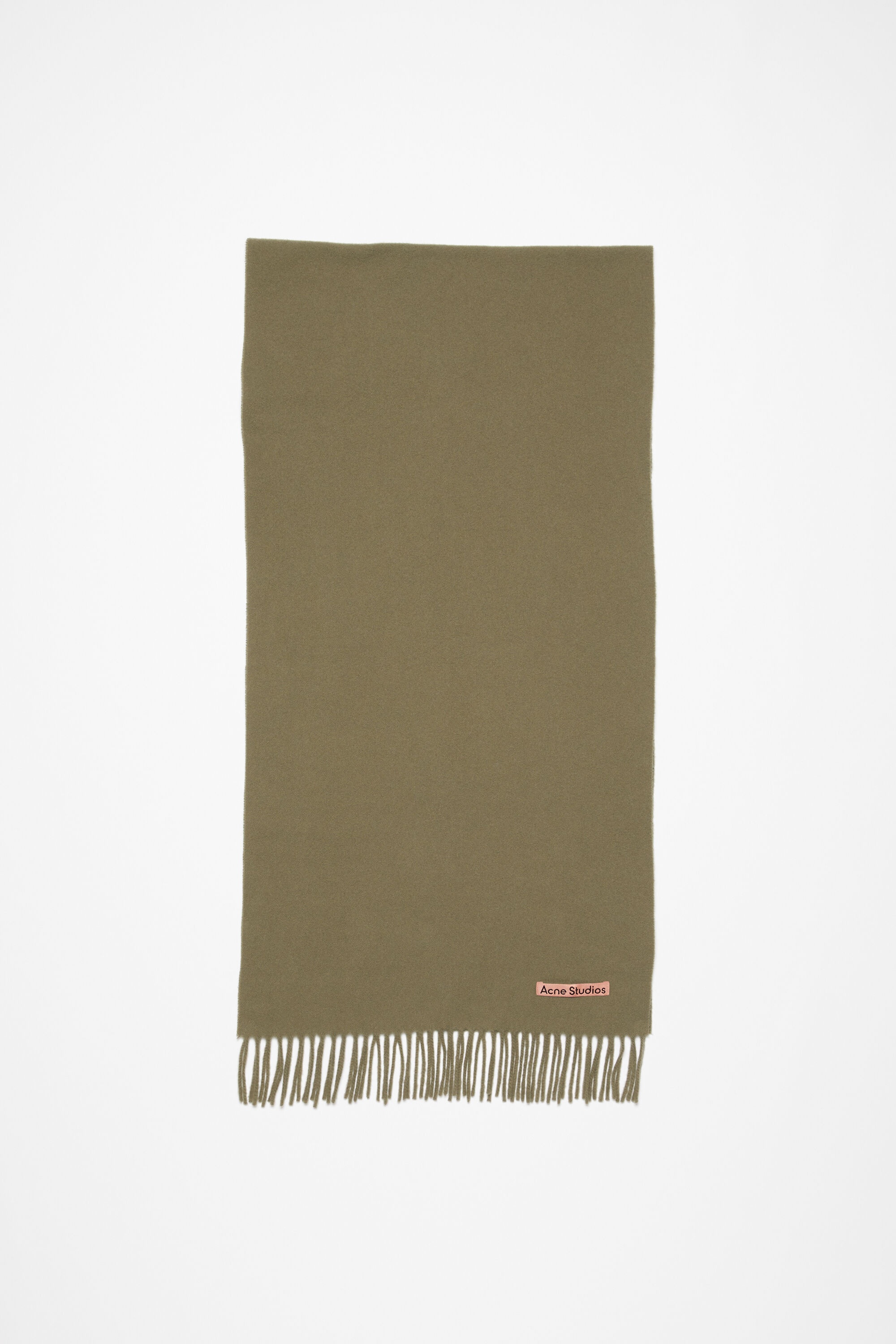 Fringe wool scarf - Narrow - Khaki green - 1