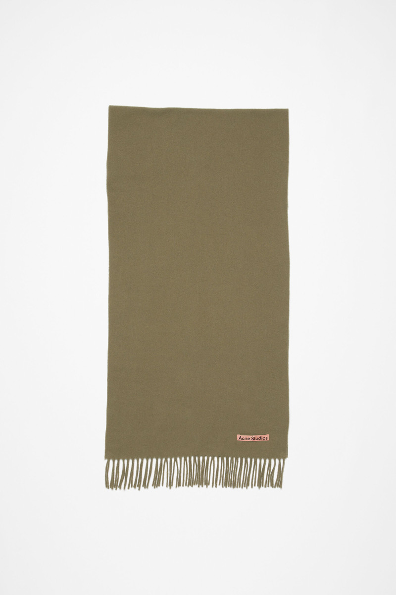 Fringe wool scarf - Narrow - Khaki green 1