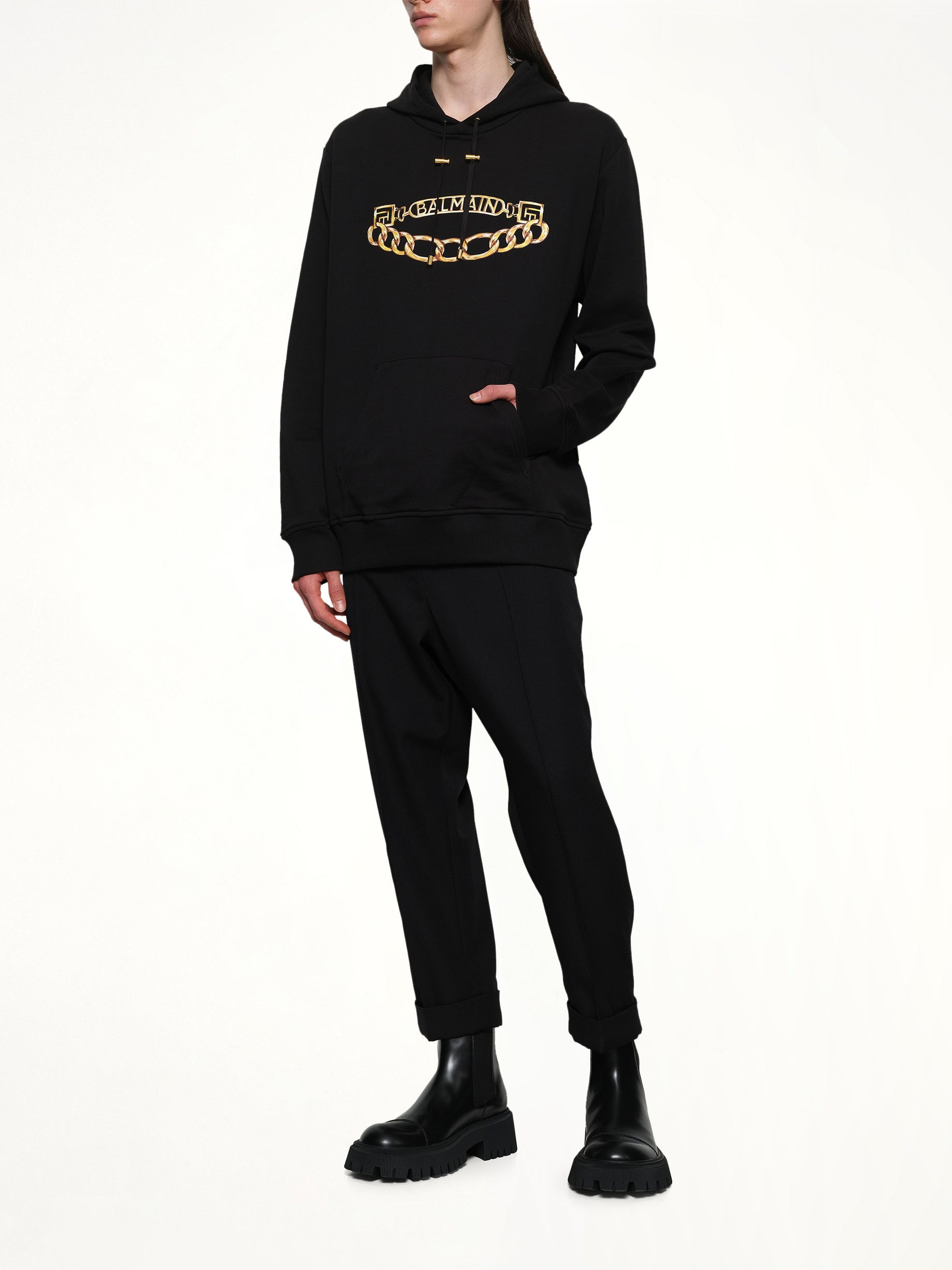 Balmain Chian Logo Hoodie in Black/Gold - 4