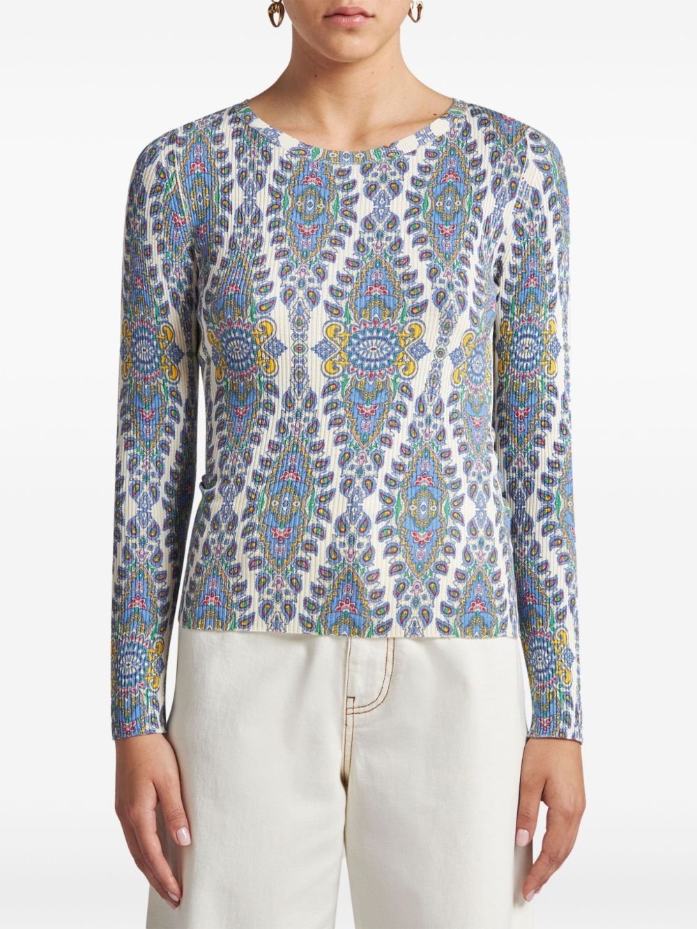 paisley-print fine-knit sweater - 3