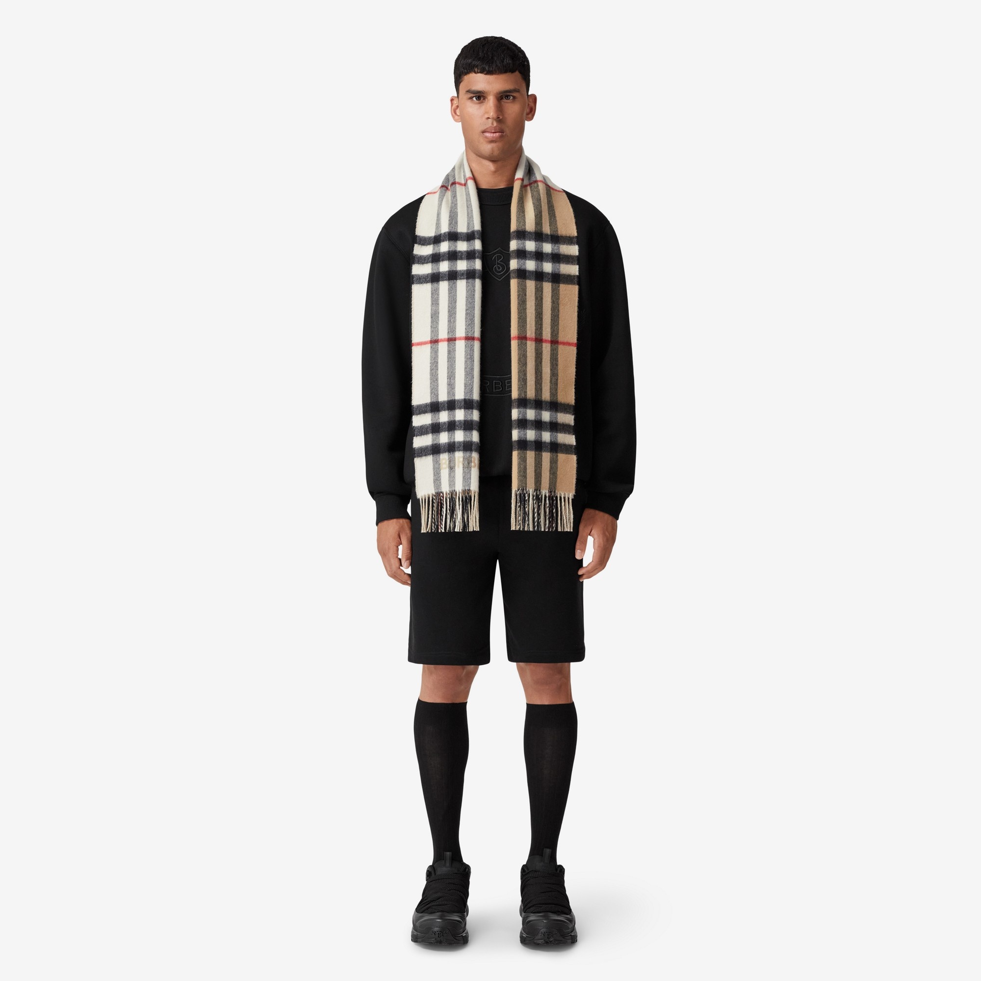 Contrast Check Cashmere Scarf - 4