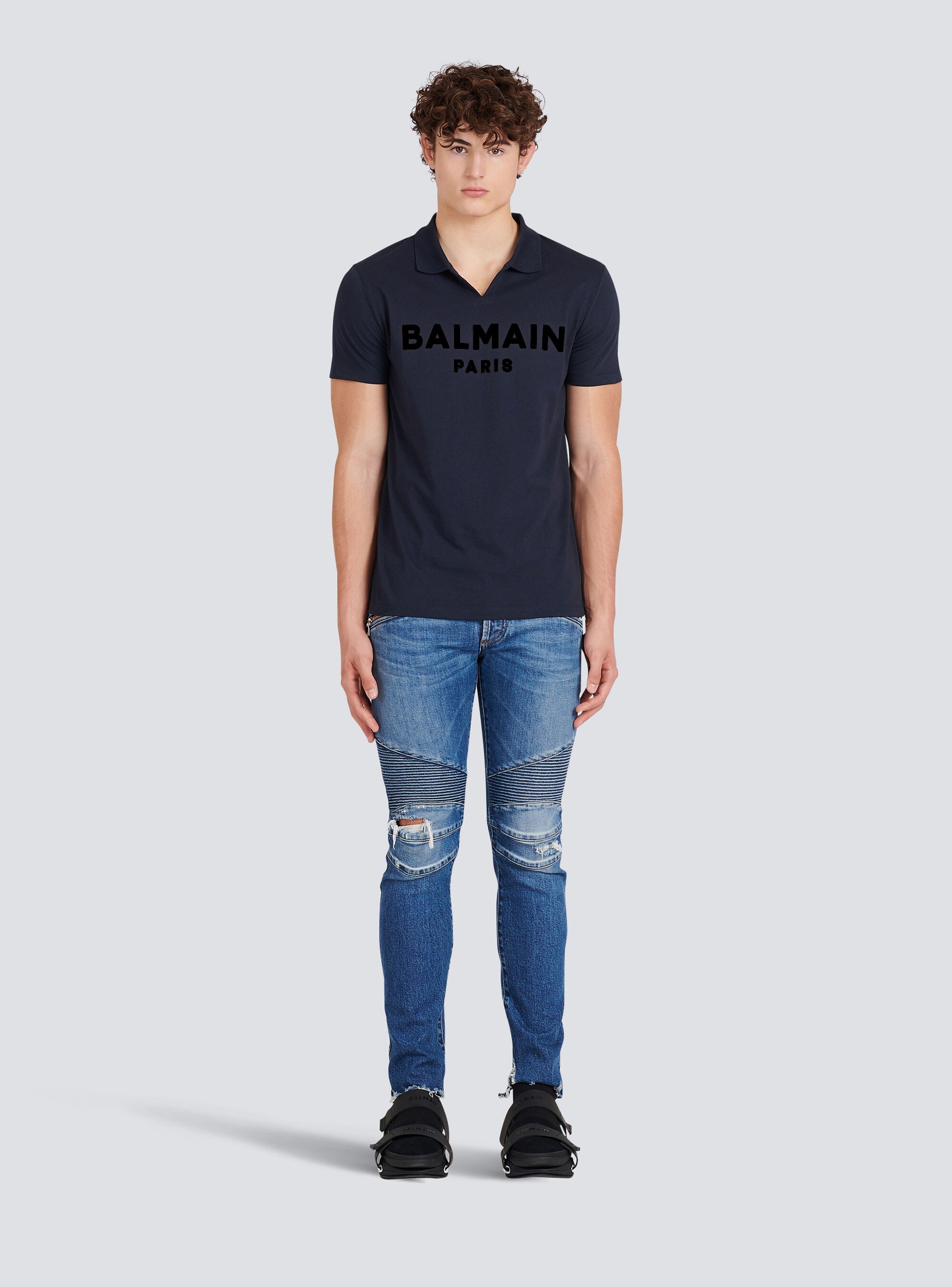 Eeco-designed cotton polo with black Balmain logo print - 3