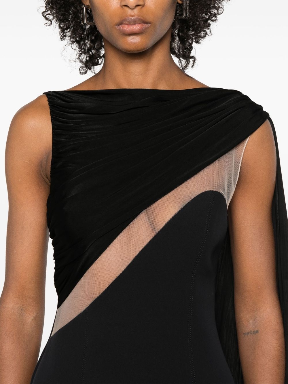 tulle-insert draped mini dress - 5