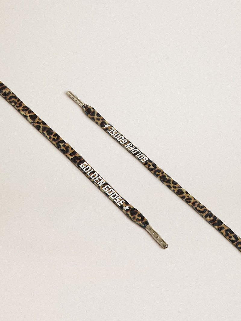 Beige and brown leopard-print laces with contrasting white logo - 1