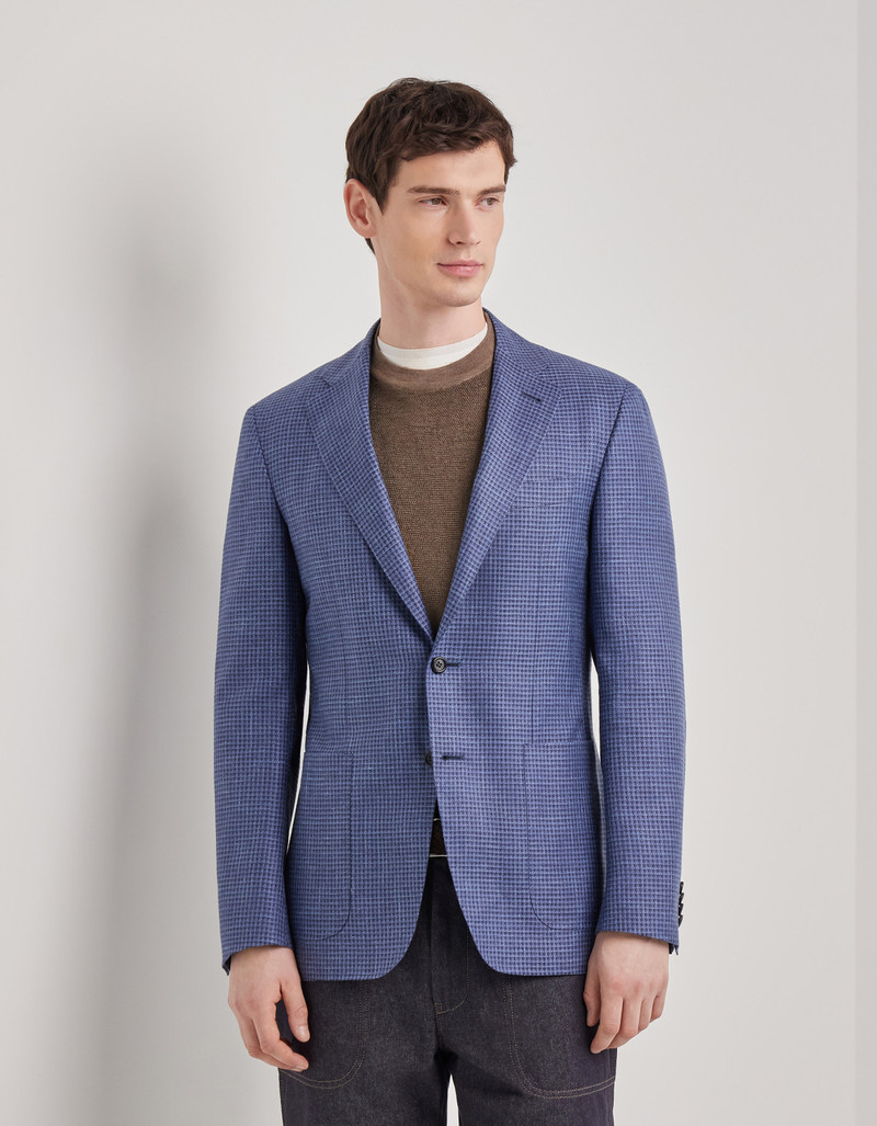 LIGHT BLUE WOOL, SILK AND LINEN MODERN-FIT JACKET WITH CHECK PATTERN 3
